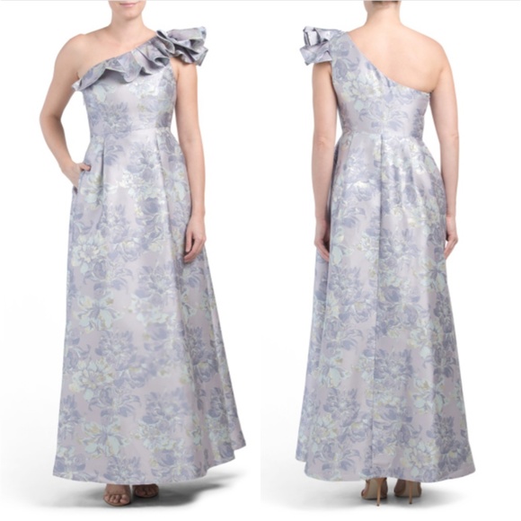 MARINA One Shoulder Jacquard Gown